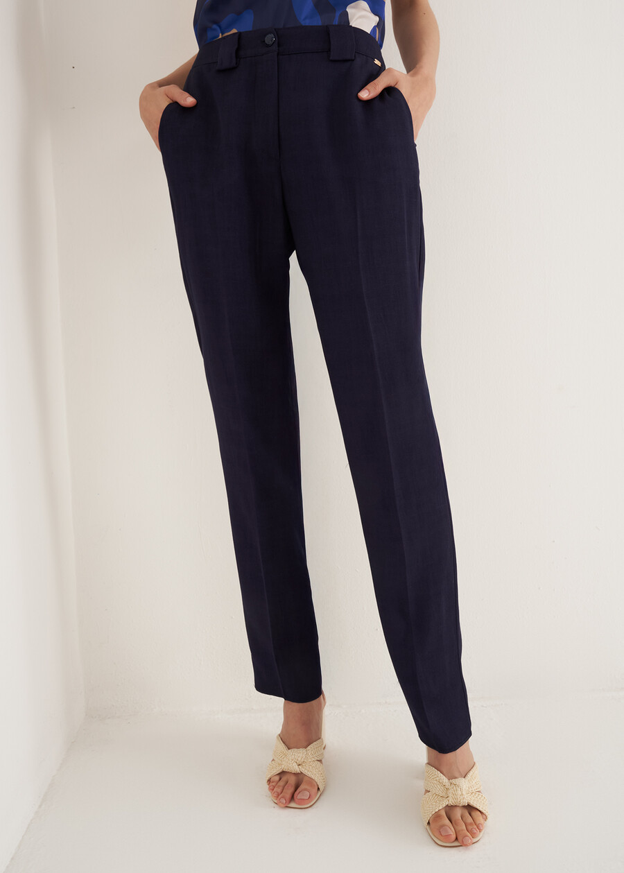 Alice-E linen e viscose trousers BLUMARRONE JAVABIANCO WHITEBLUE TURCHESE Woman , image number 3