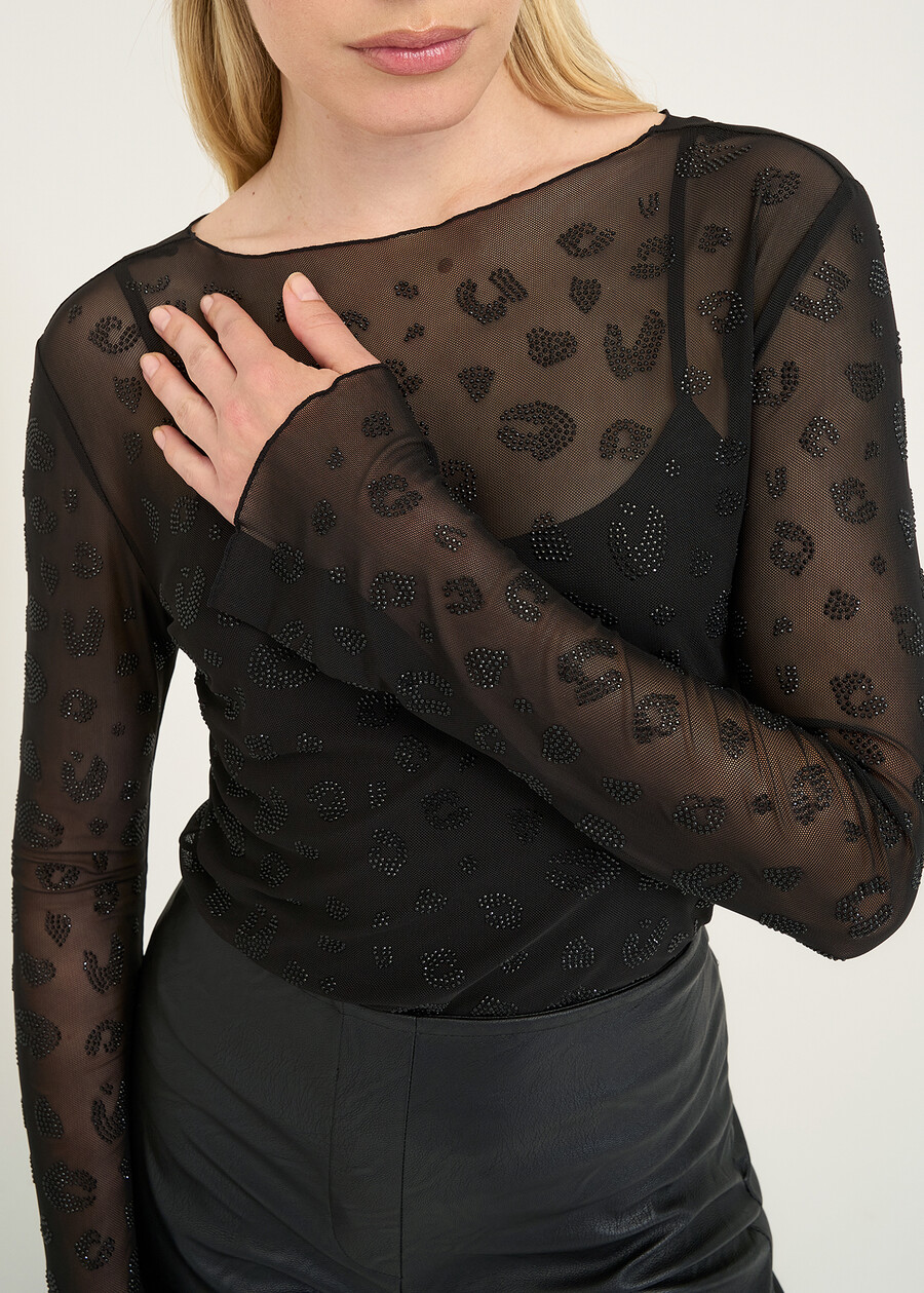 T-shirt Soleil mesh con strass NERO Donna , immagine n. 2