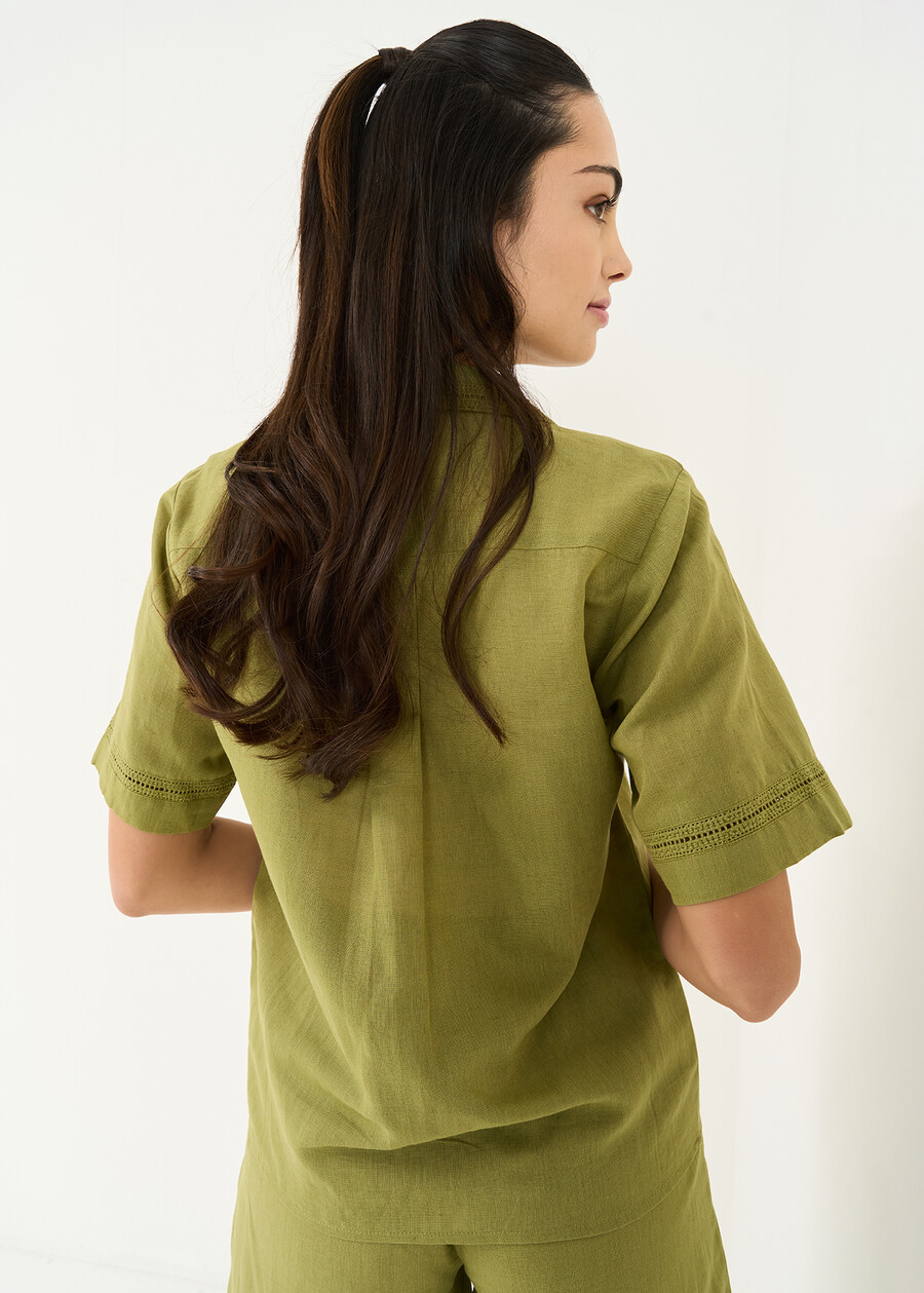 Camy linen and cotton shirt with lace VERDE Woman , image number 4