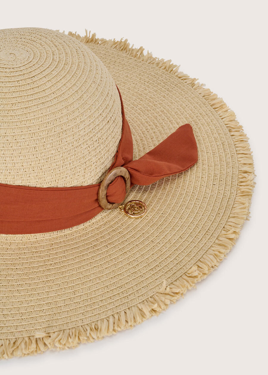 Straw hat with ribbon BEIGE LIGHT BEIGE Woman , image number 2