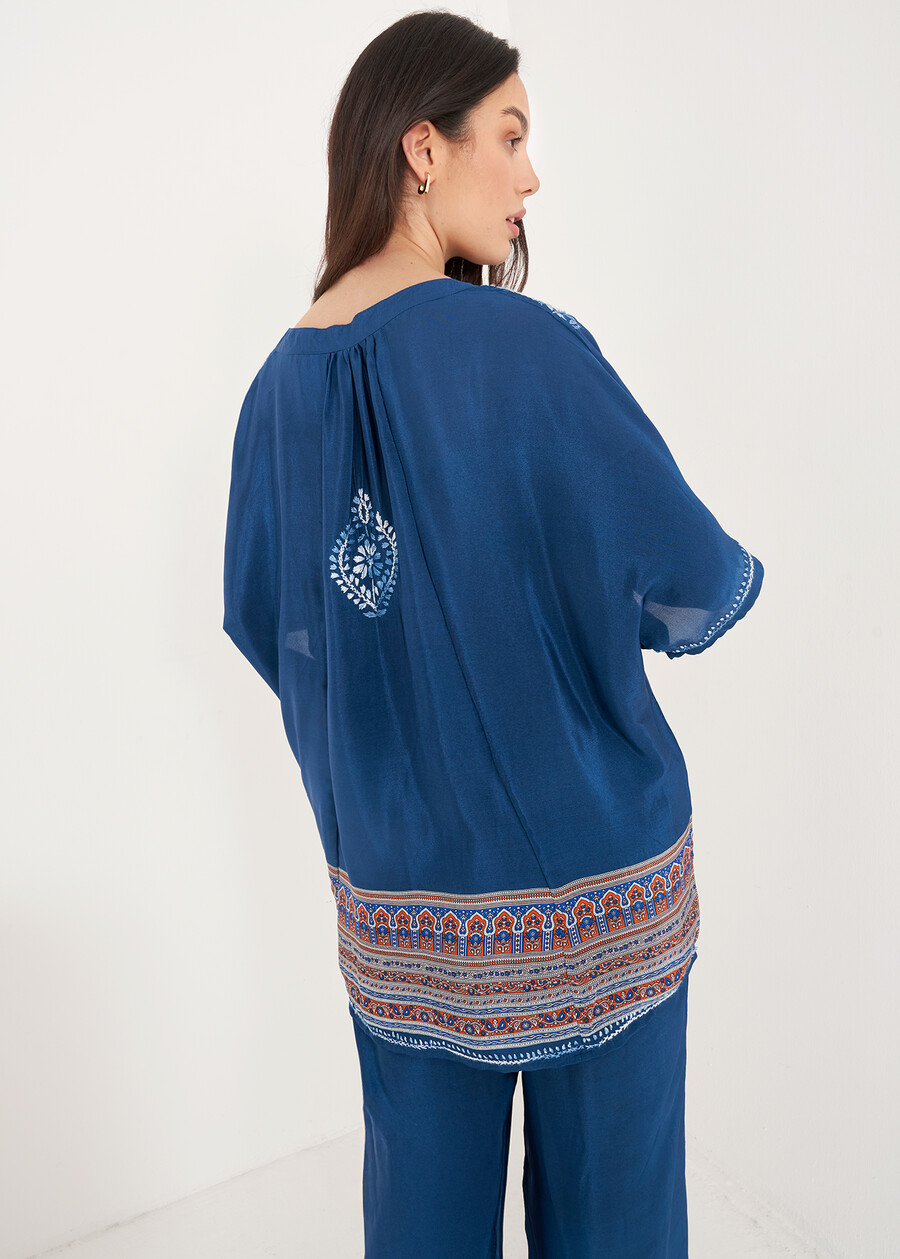 Border Printed Embroidered Kimono BLU OTTANIO Woman , image number 3