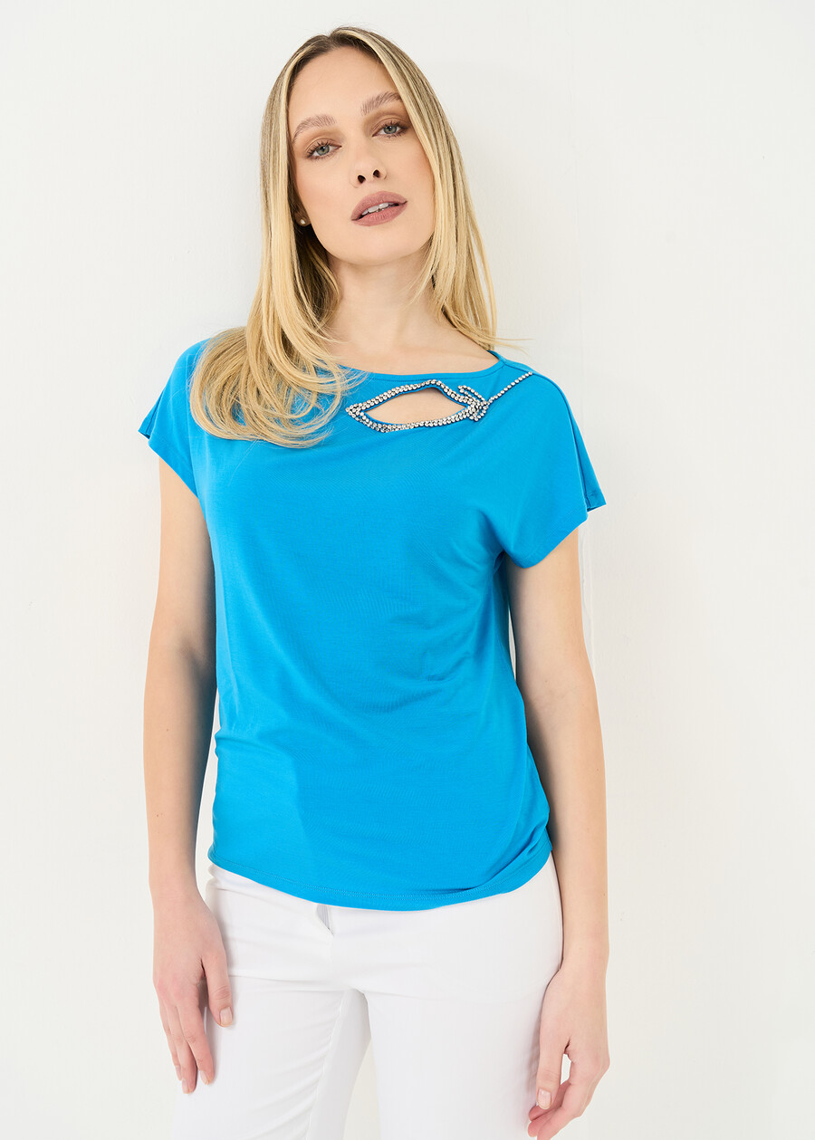 T-shirt Saily scollo strass BLU Donna , immagine n. 1