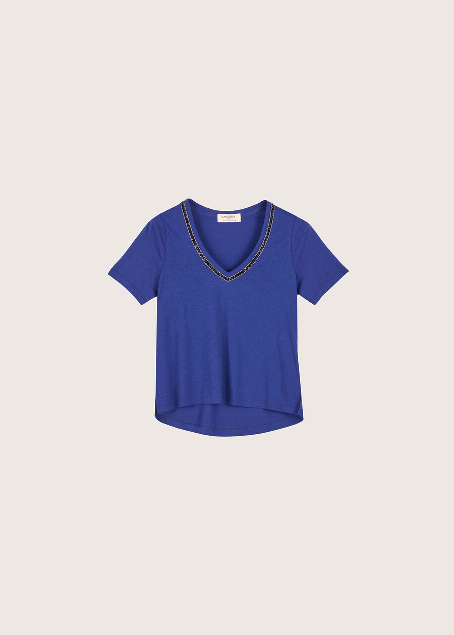 T-shirt Sali con strass BLU MEDIUM BLUEMARRONE CARAMELLO Donna , immagine n. 4