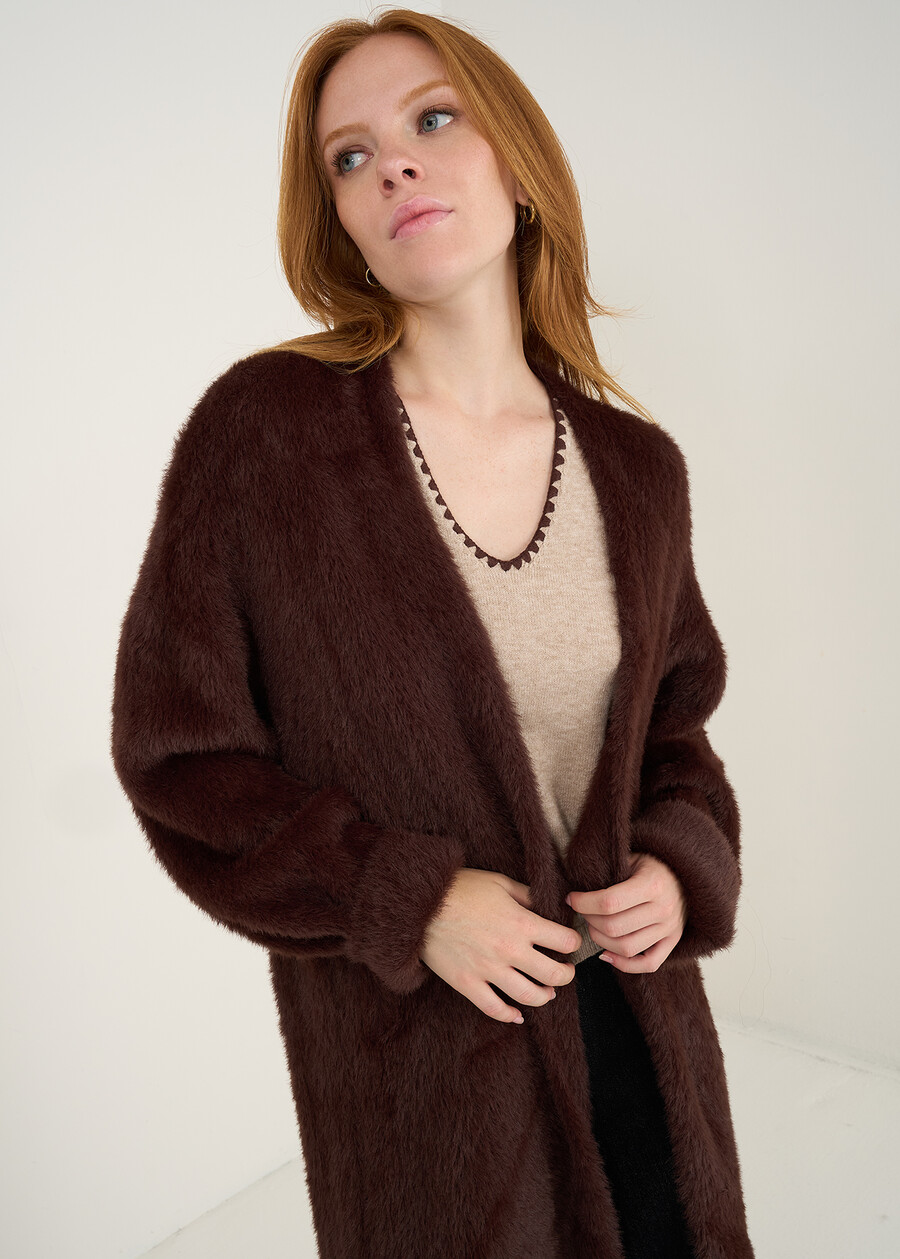 Cardigan Cristy lungo in eco pelo MARRONE Donna , immagine n. 2