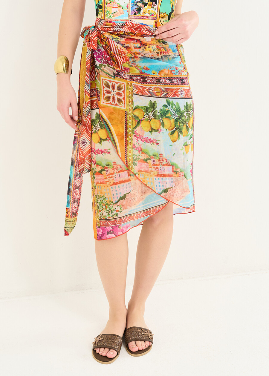 Pareo Perry in cotone stampato GIALLO MANGO Donna , immagine n. 2