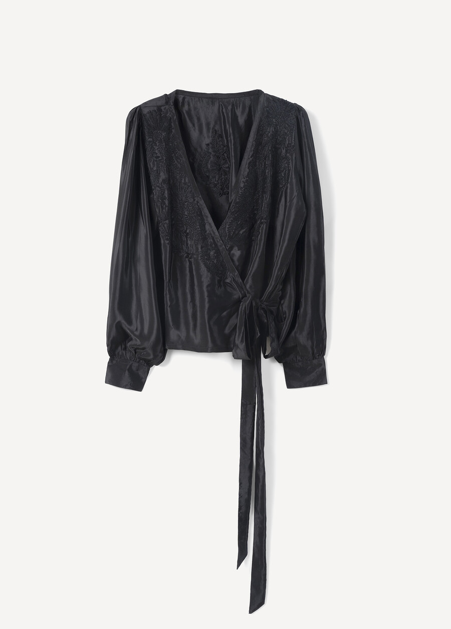 Blusa Baia Wrap Con Ricamo BLU OTTANIONERO BLACK Donna , immagine n. 5