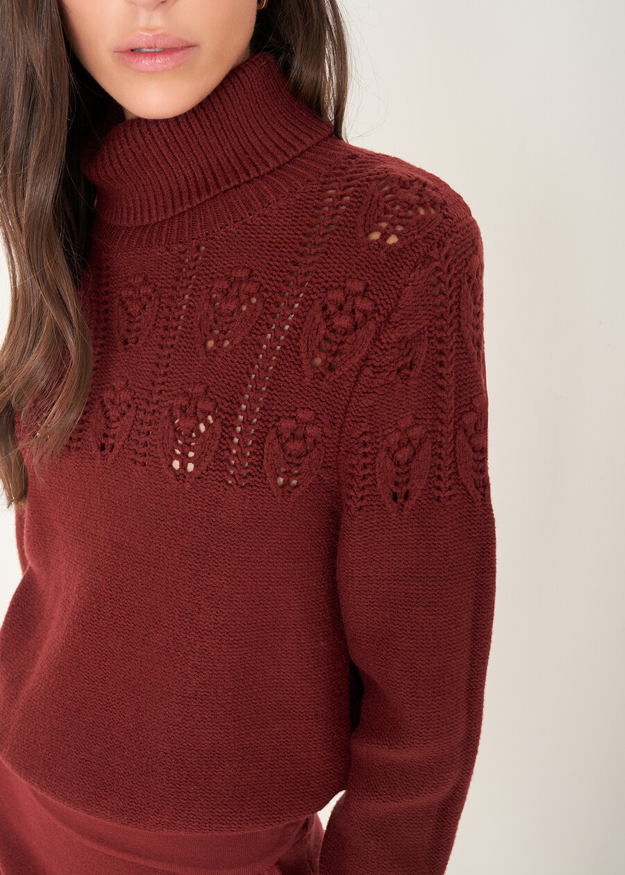 Magda turtleneck sweater with openwork design ROSSO CHIANTI Woman , image number 2