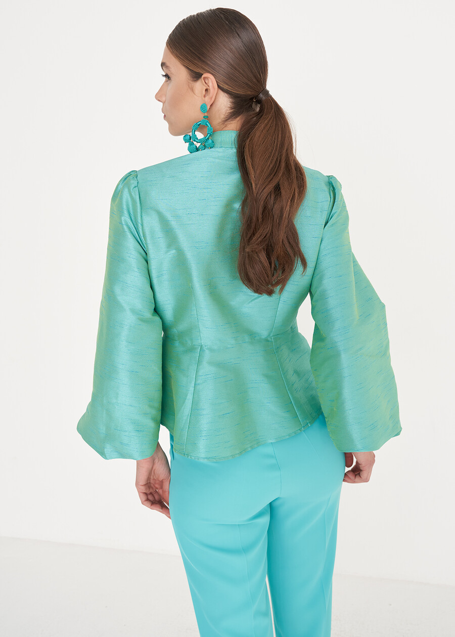 Clouds poly shantung shirt BLUE TURCHESE Woman , image number 3