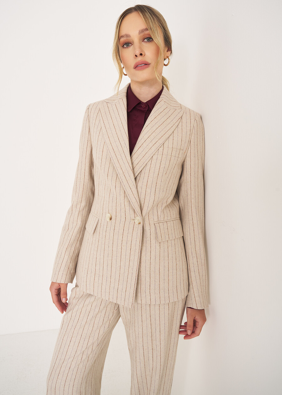 Giacca Gloria gessata da tailleur BEIGE ECRU Donna , immagine n. 3