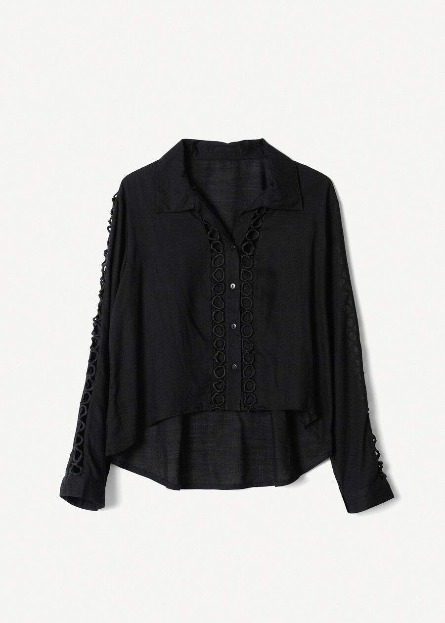 Classy cotton embroidered shirt NERO BLACK Woman , image number 5