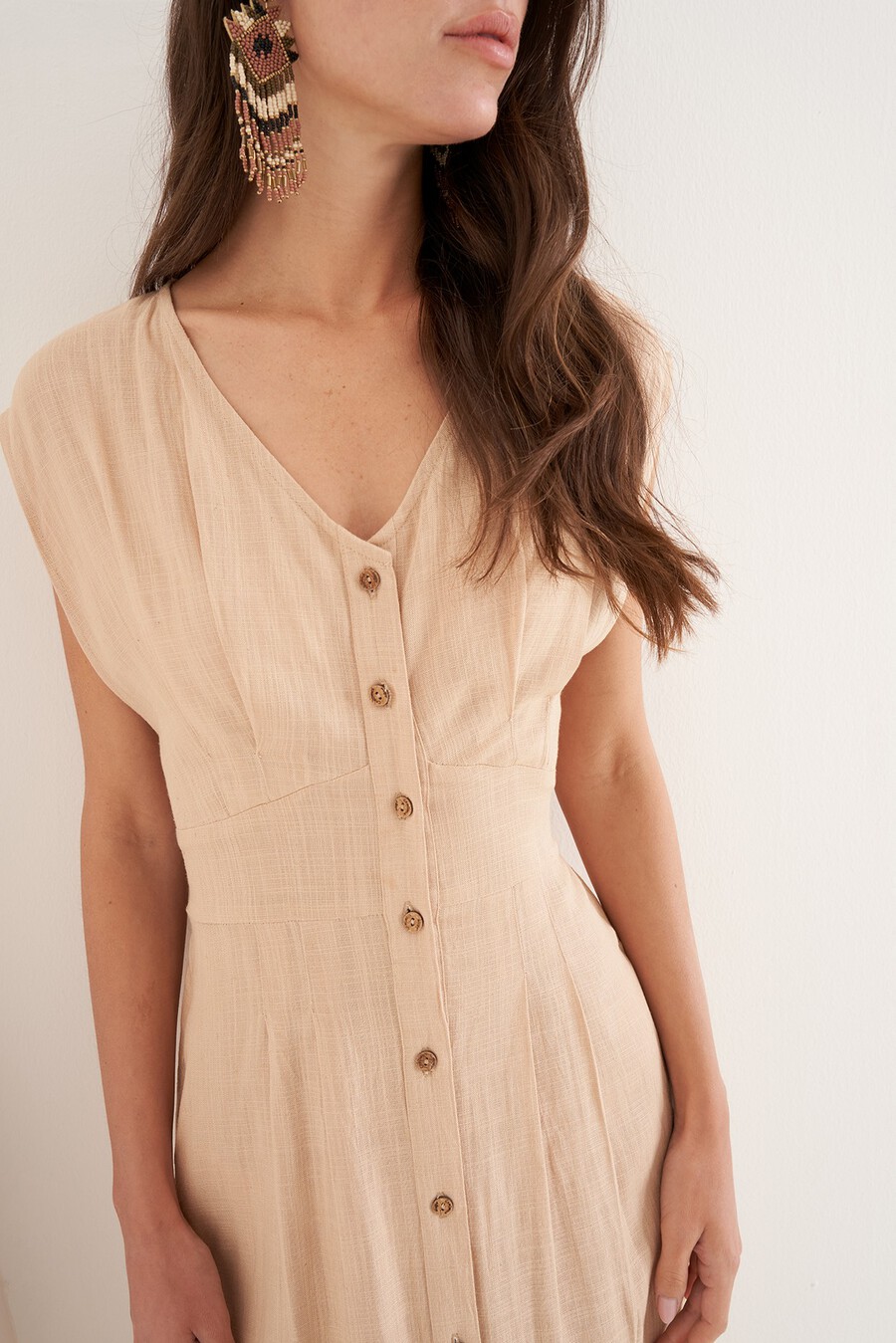 Abito Alena in viscosa e lino
 BEIGE DOESKIN VERDE ALGA Donna , immagine n. 2