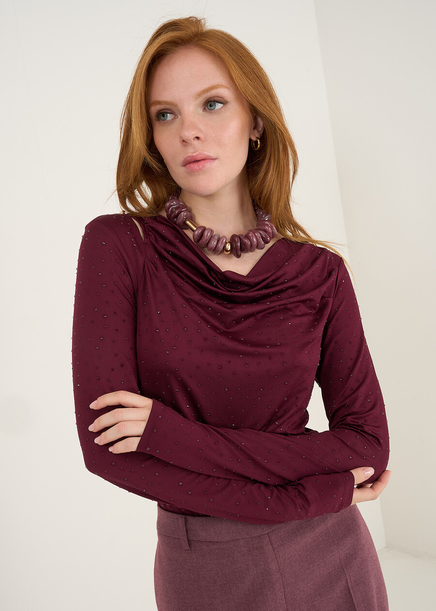 T-shirt Suemy con cappuccio e strass ROSSO BORDEAUXBLU Donna , immagine n. 1