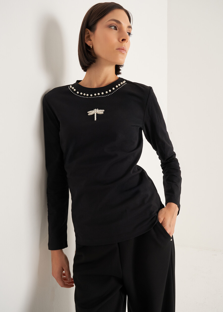 T-shirt Saffye con decorazioni gioiello NERO BLACK Donna , immagine n. 1