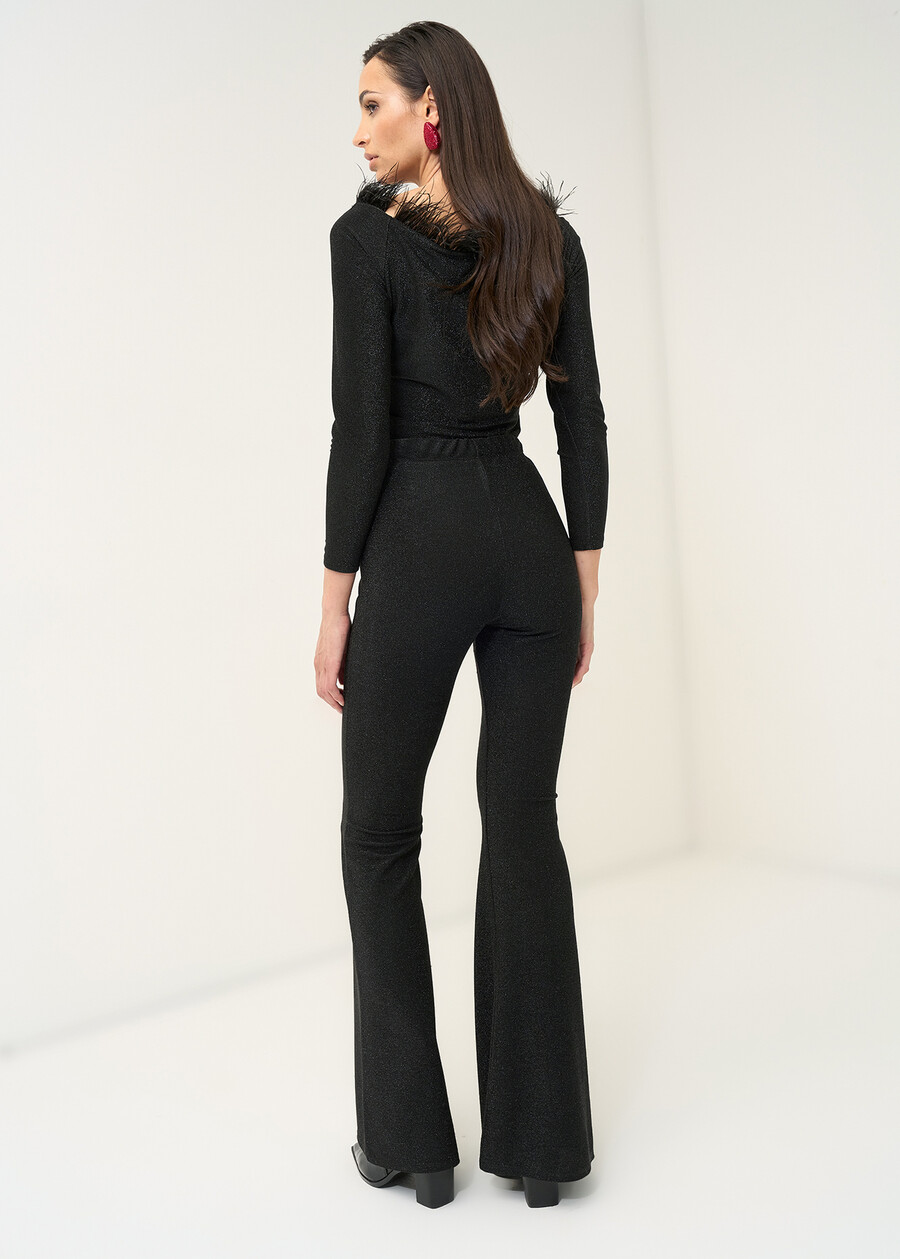 Victoria flared lurex jersey trousers NERO Woman , image number 5