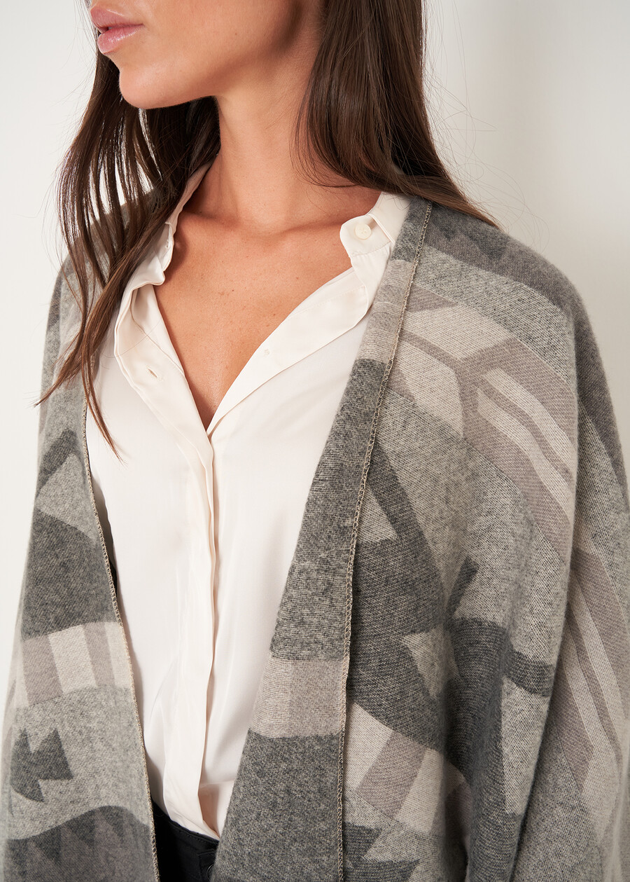 Mantella Maria con stampa azteca BEIGE LATTE Donna , immagine n. 4