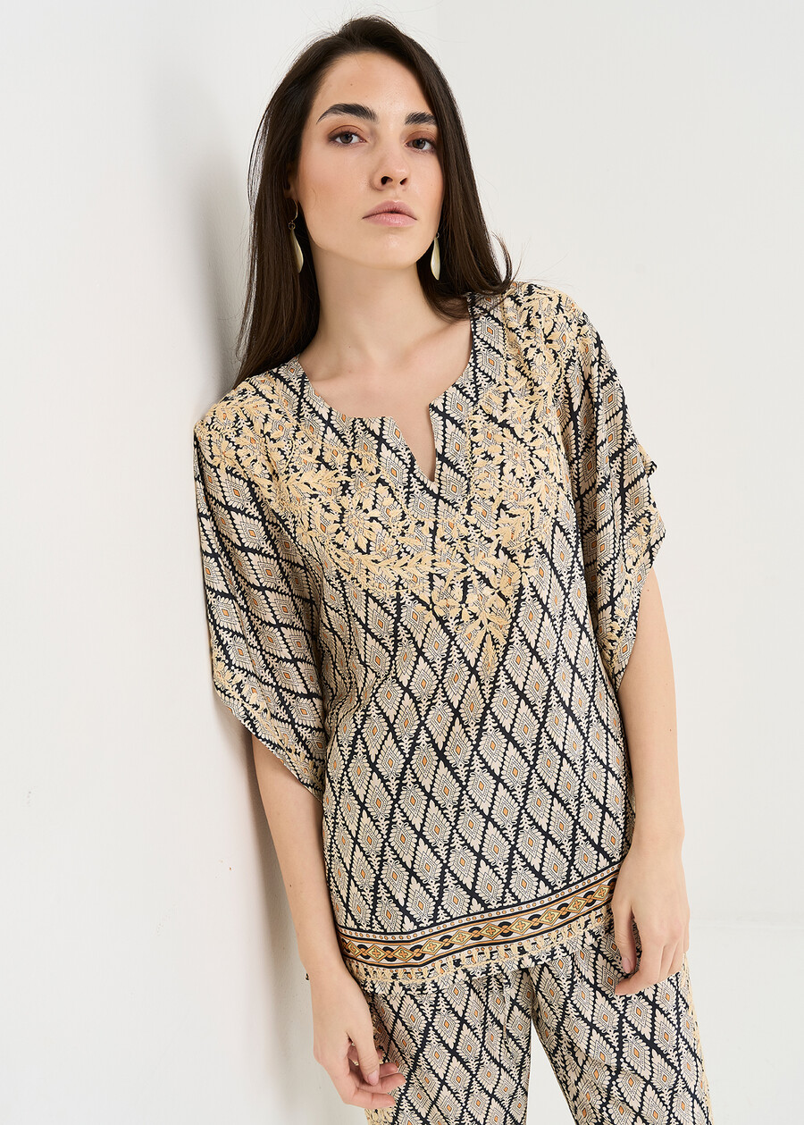 Brigida wide scarf-print shirt NERO BLACK Woman , image number 1