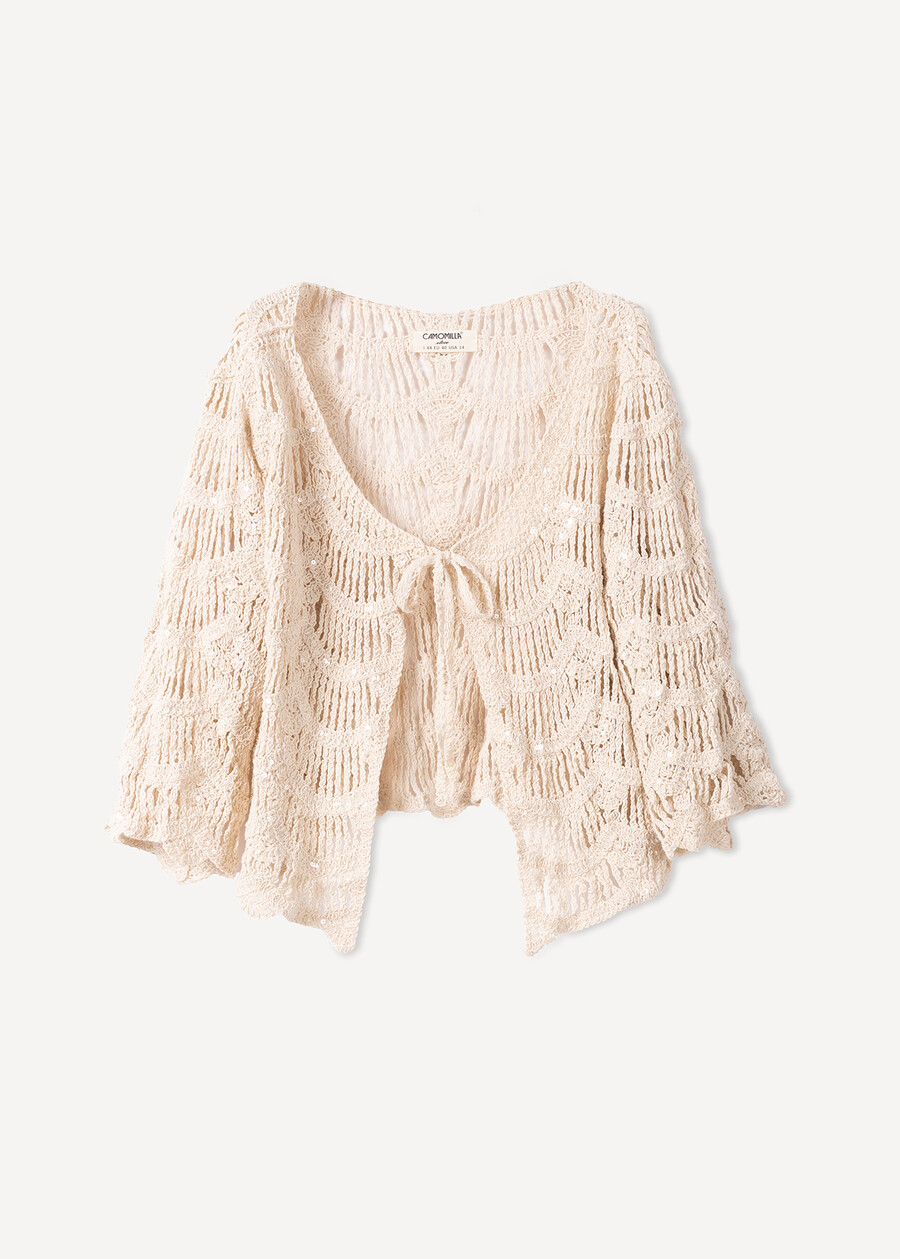 Chiara cotton and sequins cardigan BEIGE LIGHT BEIGE Woman , image number 5