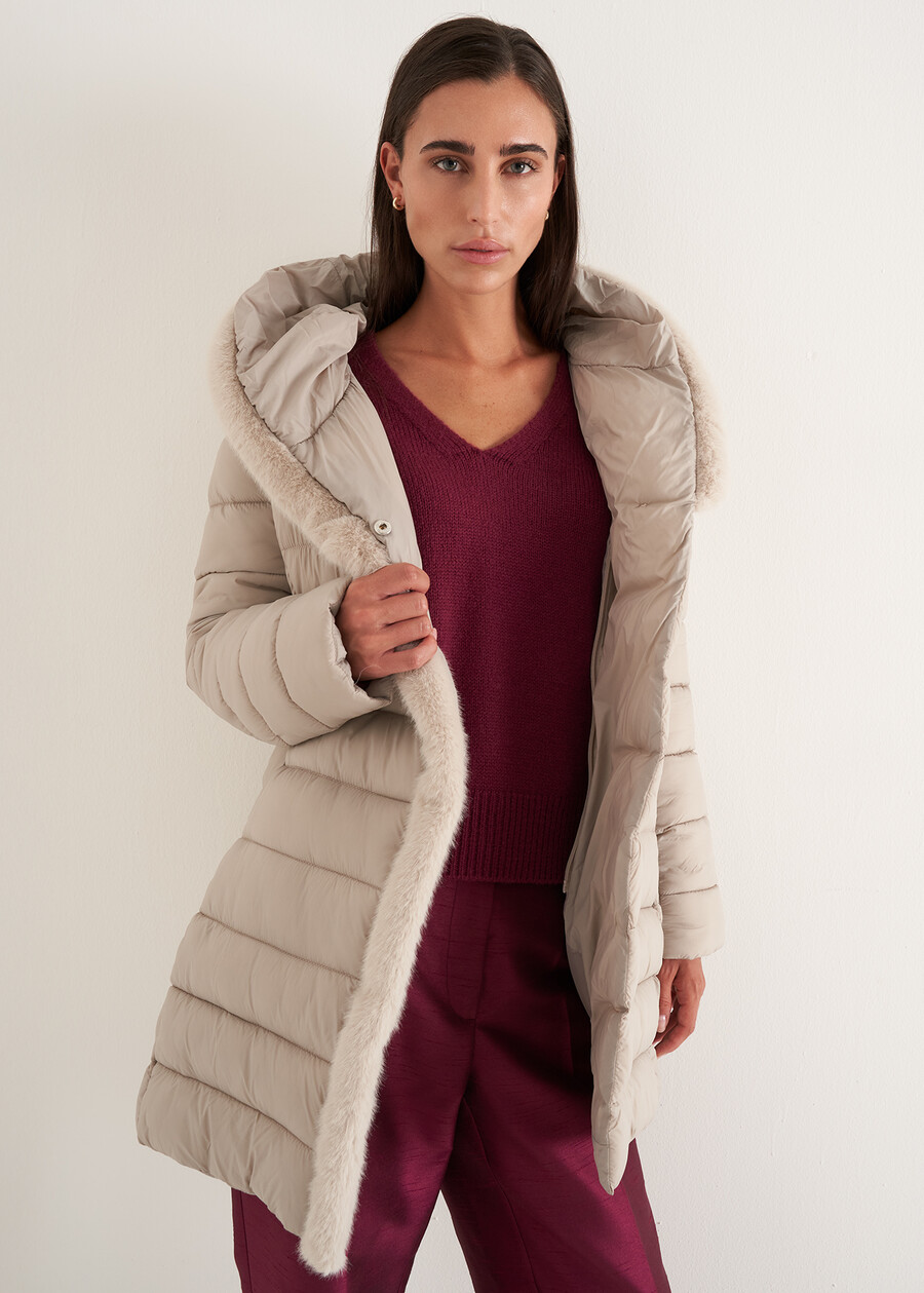 Portos long padded coat with belt NERO BLACKGRIGIO PERLA Woman , image number 4