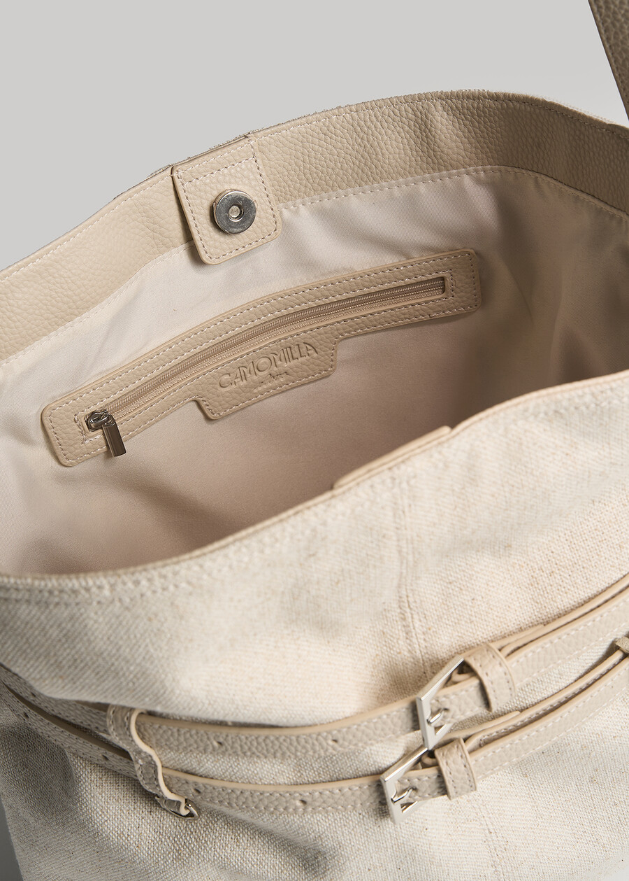 Maxi sacca Blis canvas e pelle BEIGE LATTE Donna , immagine n. 4