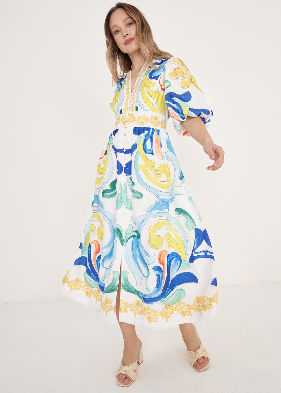 Angelina Mediterranean Print Dress BIANCO WHITE Woman , image number 2