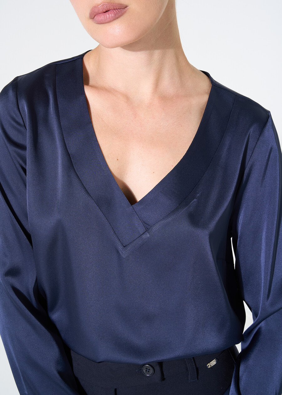 Beatrice satin V-neck blouse NERO BLACKBIANCO WHITEBLU Woman , image number 2