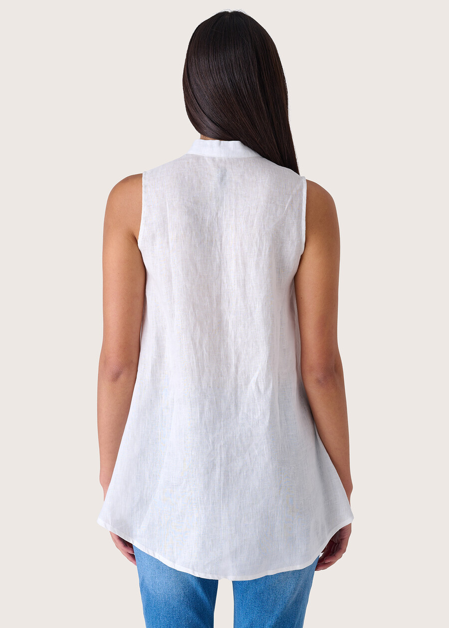 Teddy 100% linen top BIANCOVERDE PERA Woman , image number 3