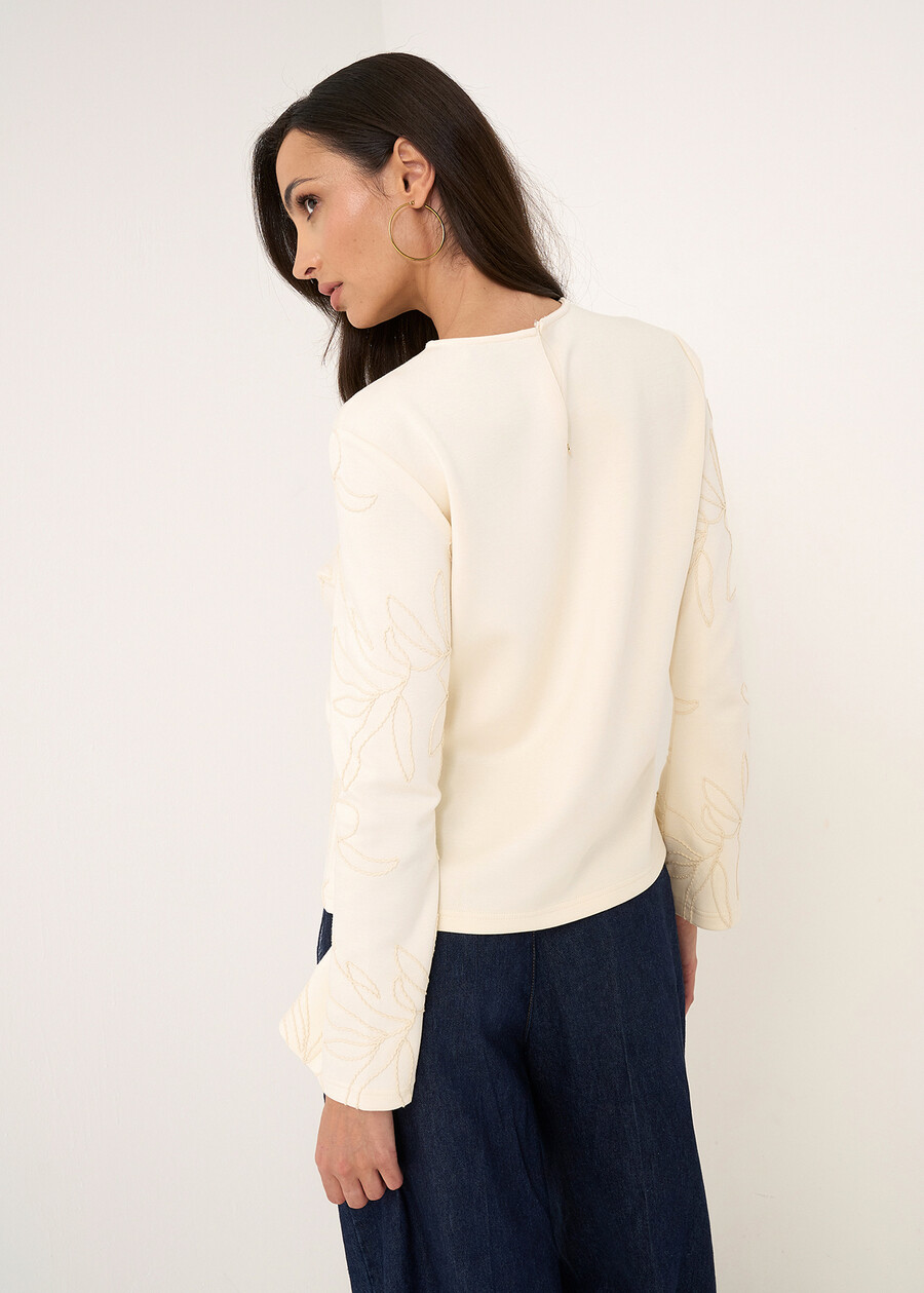 Sunny embroidered scuba sweatshirt BEIGE LATTE Woman , image number 3