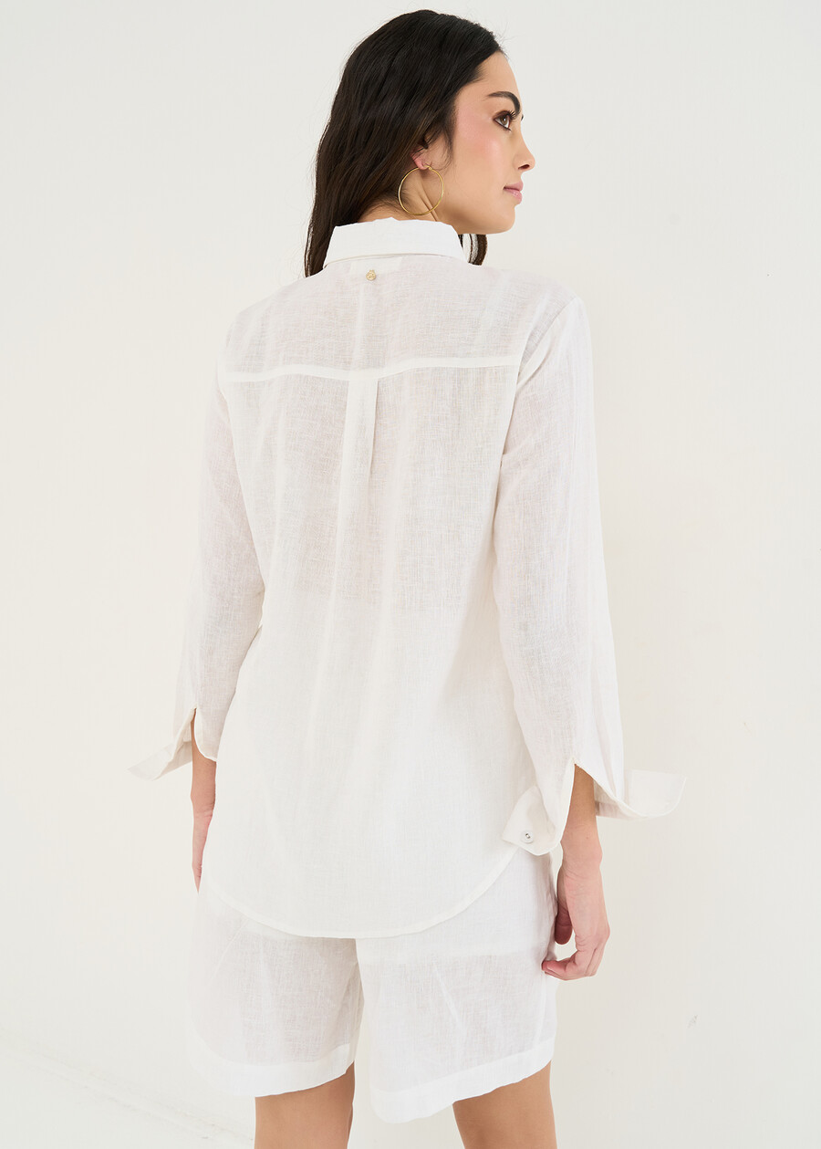 Camicia Clizia lunga in lino BIANCO WHITEBLU AVION Donna , immagine n. 3