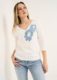 Sabrina V-neck embroidered T-shirt BEIGE LATTE Woman image number 1