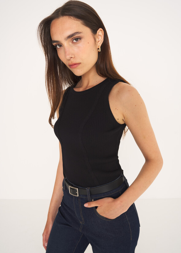 Top Troisi a costine NERO BLACK Donna null