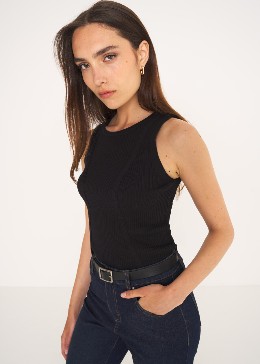 Top Troisi a costine NERO BLACK Donna , immagine n. 1