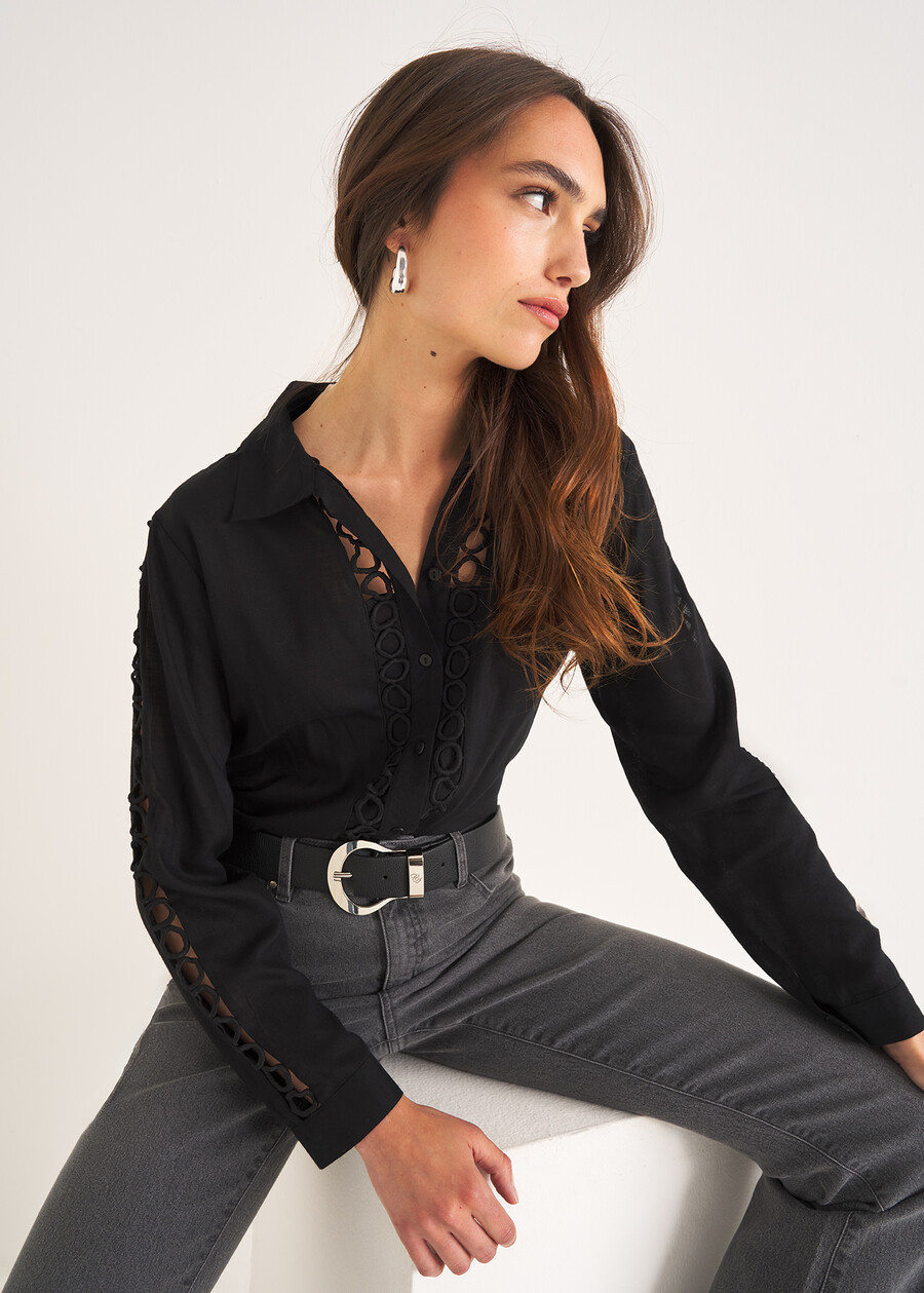 Classy cotton embroidered shirt NERO BLACK Woman , image number 1