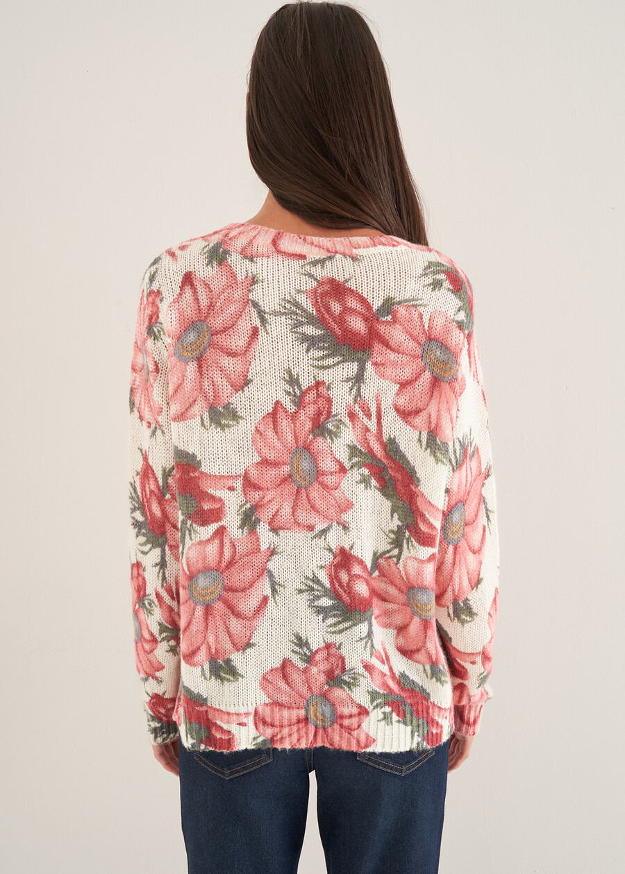 Maglia Monica con motivo floreale all over BIANCO WHITE Donna , immagine n. 3