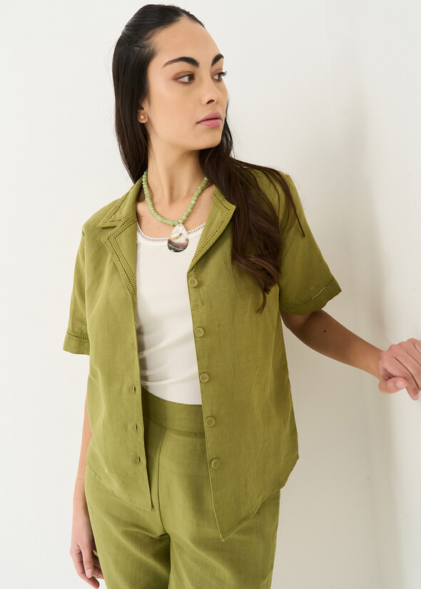 Camy linen and cotton shirt with lace VERDE Woman null