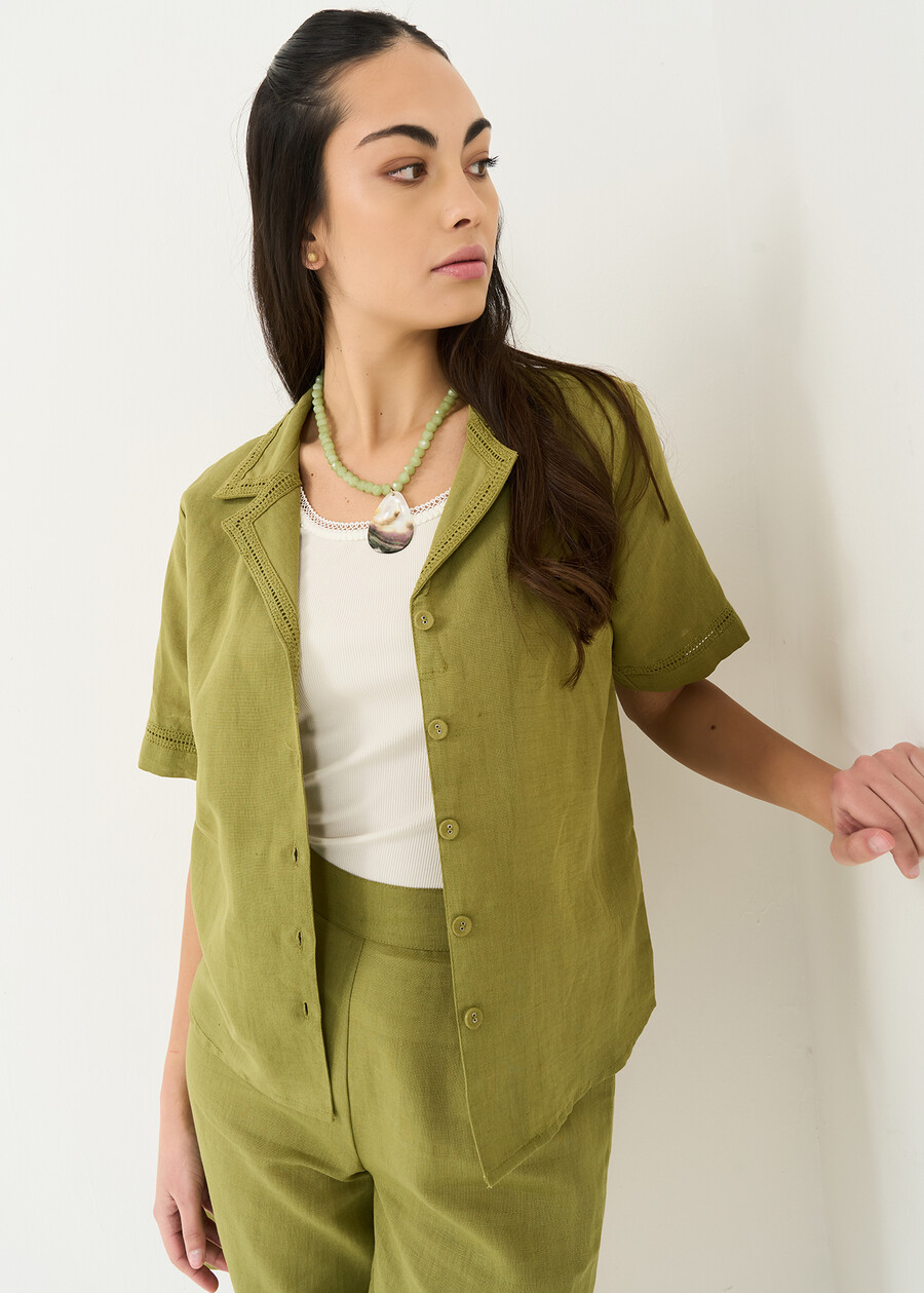 Camy linen and cotton shirt with lace VERDE Woman , image number 1