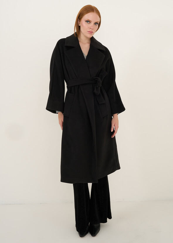 Cloud diagonal cloth wrap coat NERO Woman null