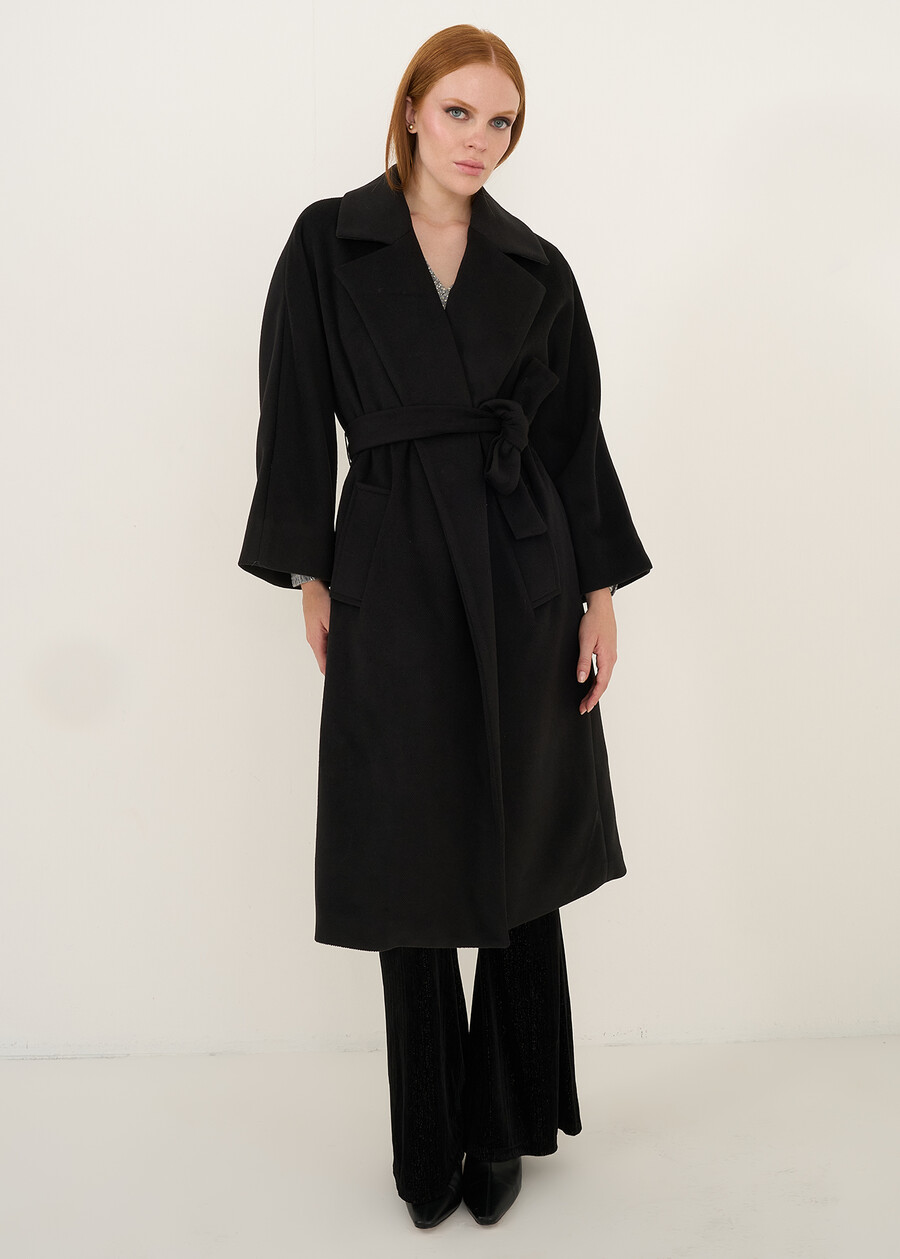 Cloud diagonal cloth wrap coat NERO Woman , image number 1