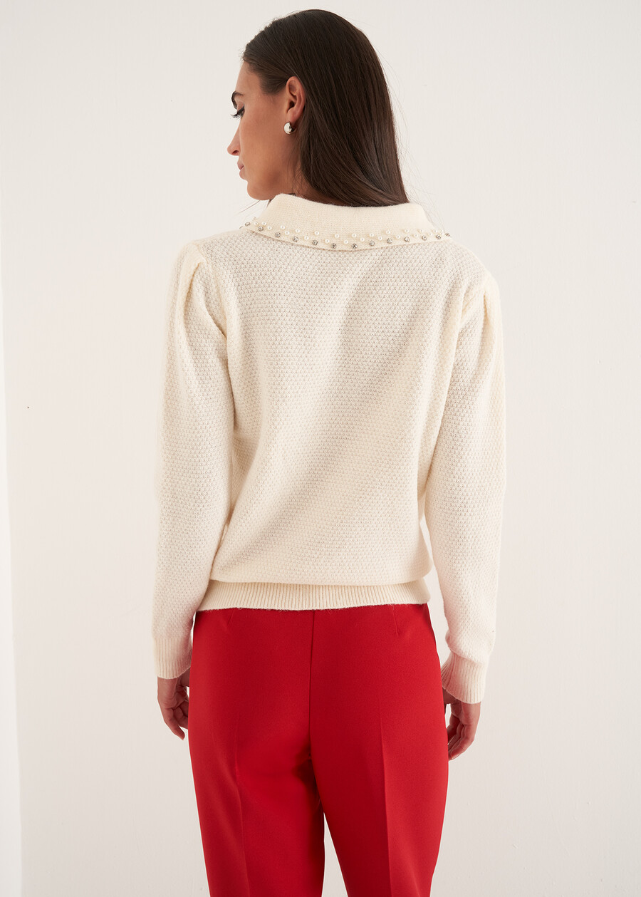 Marta mohair sweater with pearl neckline BIANCO BURRO Woman , image number 3