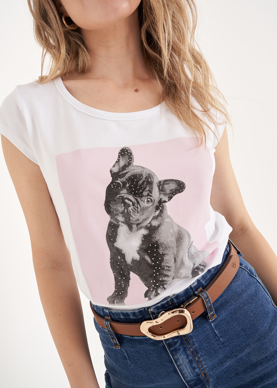 T-Shirt Suri in Cotone con Strass BIANCO WHITE Donna , immagine n. 2