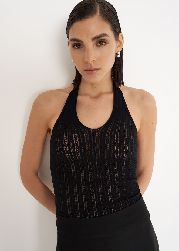 Top Talce effetto calza NERO BLACK Donna null