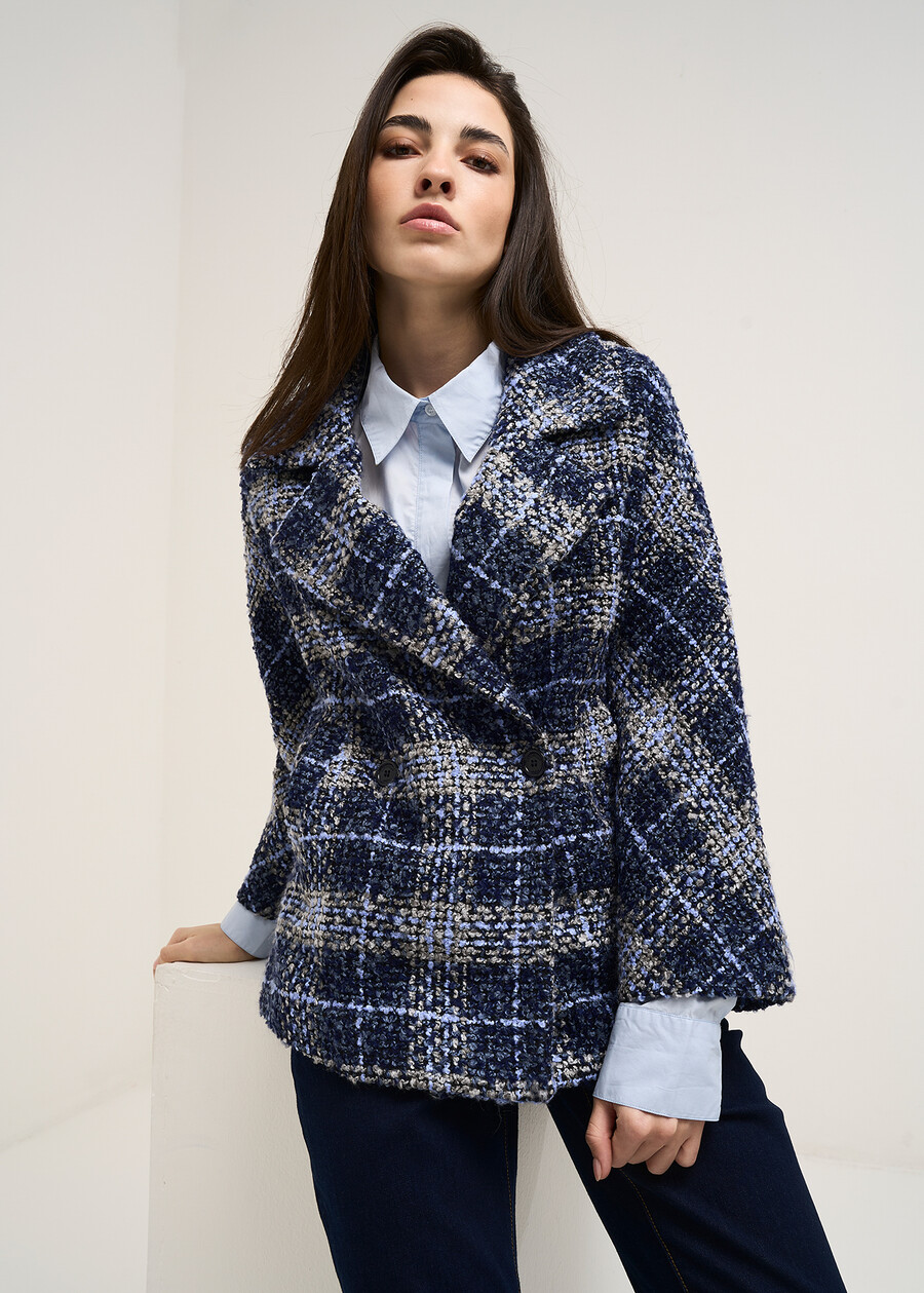 Cappotto corto Carl in boucl&eacute; a quadri BLU BLUE Donna , immagine n. 2