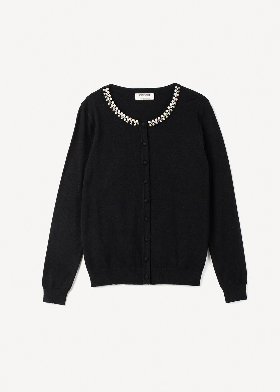 Cody cardigan with rhinestones and pearls NERO BLACK Woman , image number 4