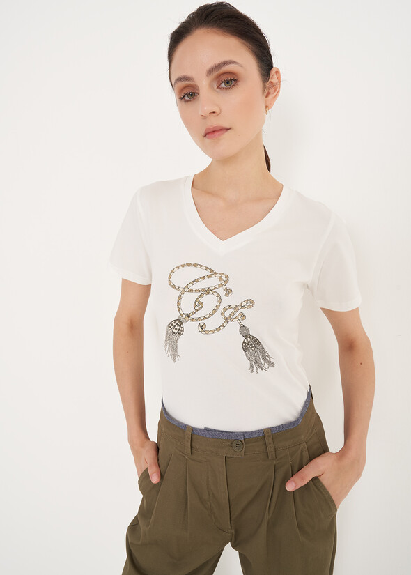 T-shirt Seria con strass BEIGE LATTE Donna null