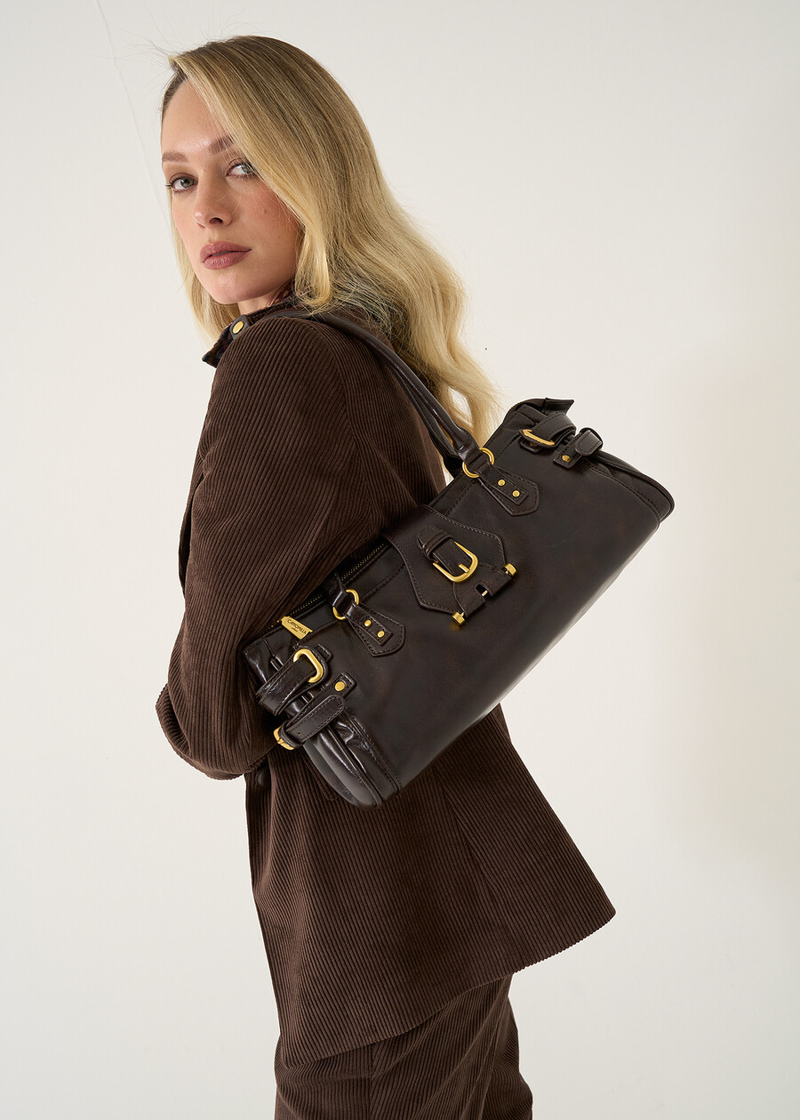 Basha faux leather bowling bag MARRONE Woman , image number 1