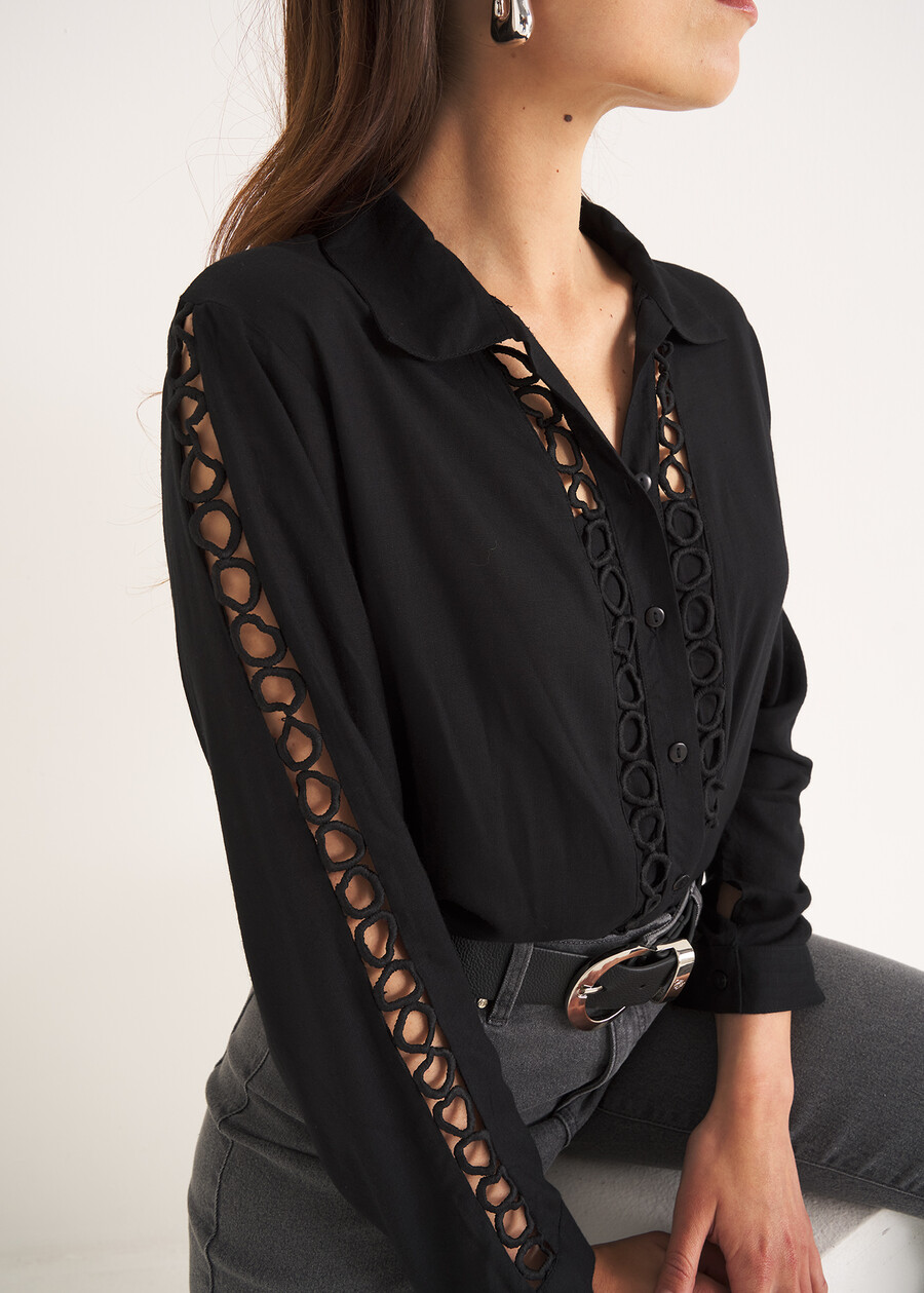 Classy cotton embroidered shirt NERO BLACK Woman , image number 2