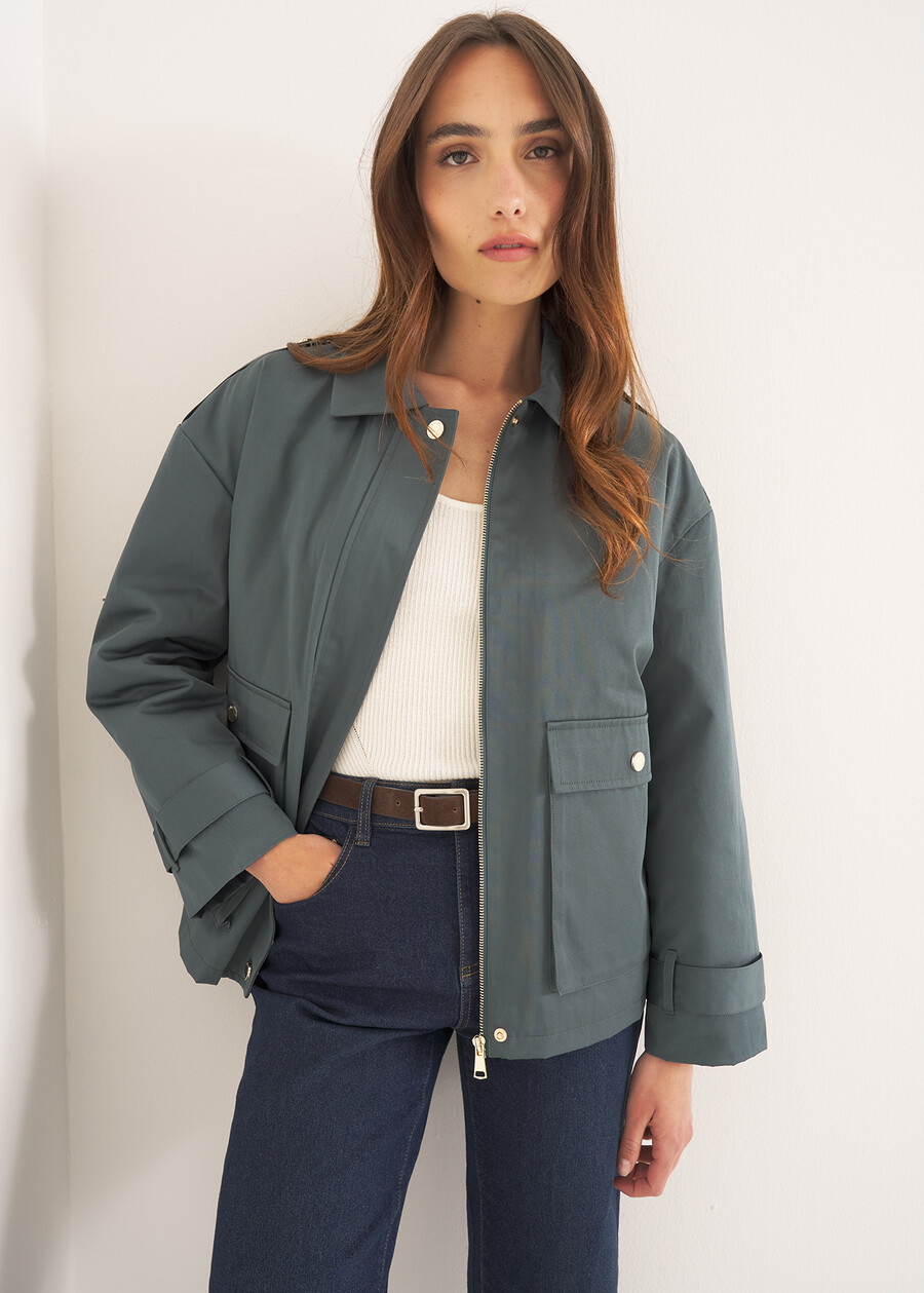 Gary jacket with hidden zip MARRONE TERRABLU GRAFITE Woman , image number 2