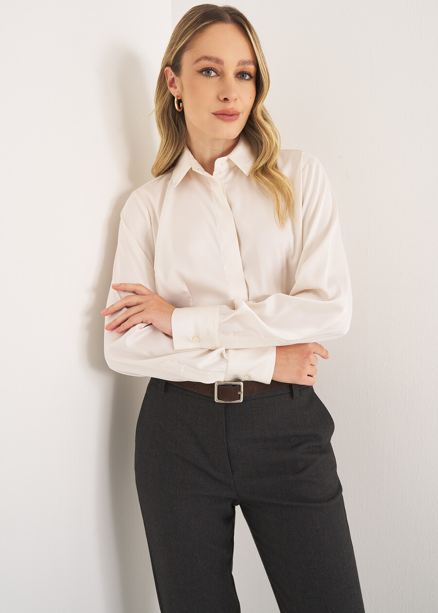 Camicia Alessia-B in satin BEIGE MOUSSEBEIGE LATTEVERDE Donna , immagine n. 1