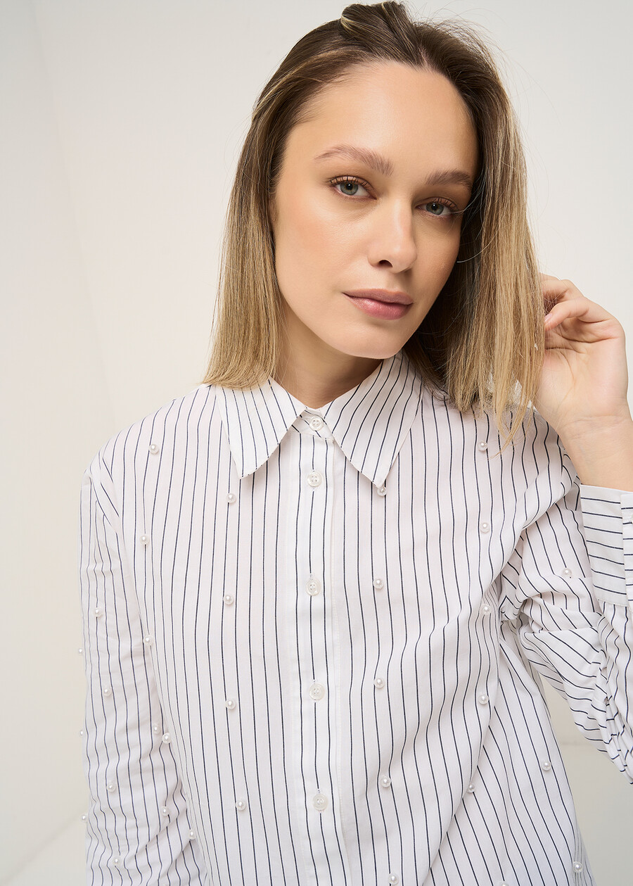 Cassya striped shirt with pearls BIANCO WHITE Woman , image number 2