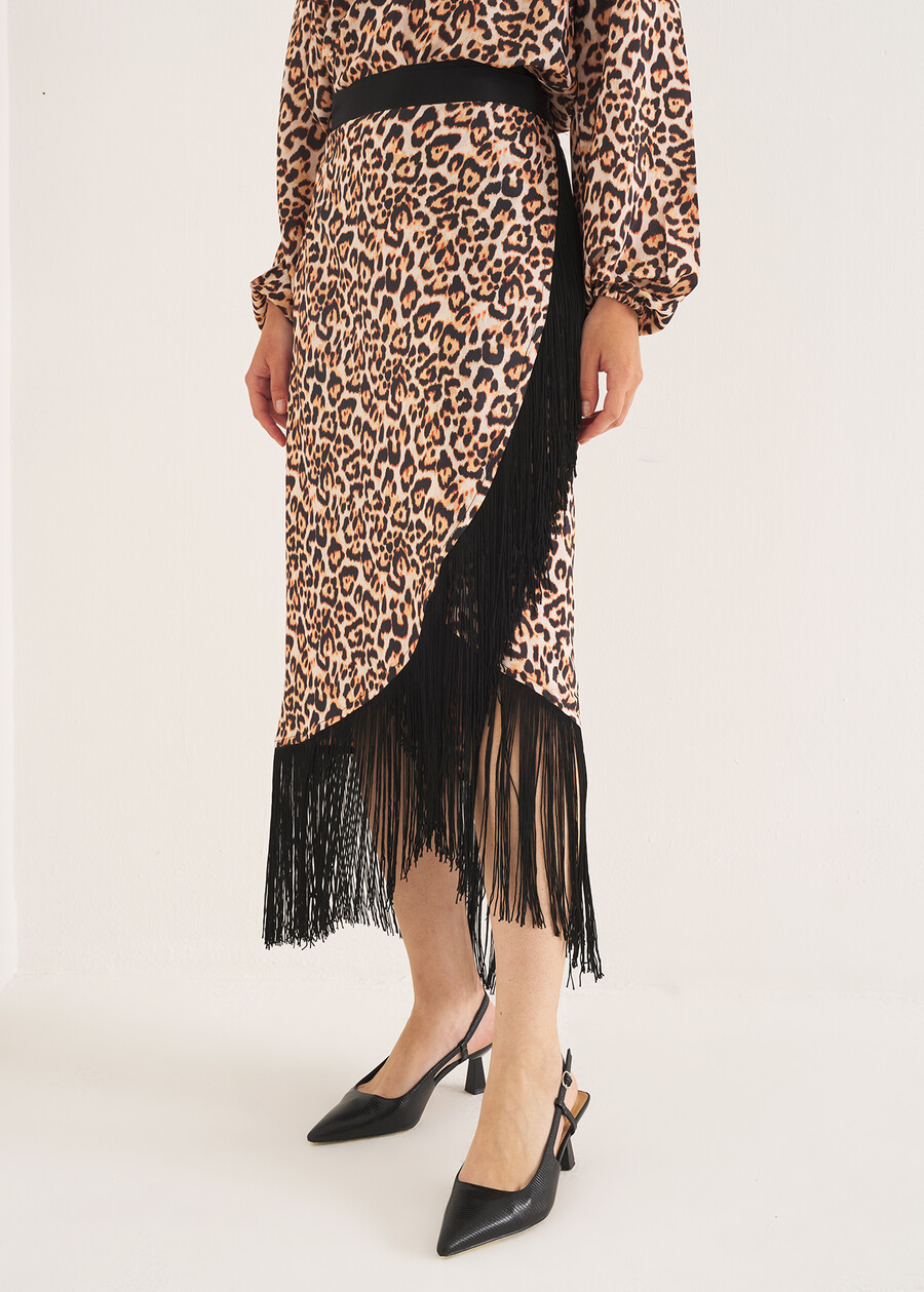 Gemma wrap skirt with fringes NERO BLACK Woman , image number 2