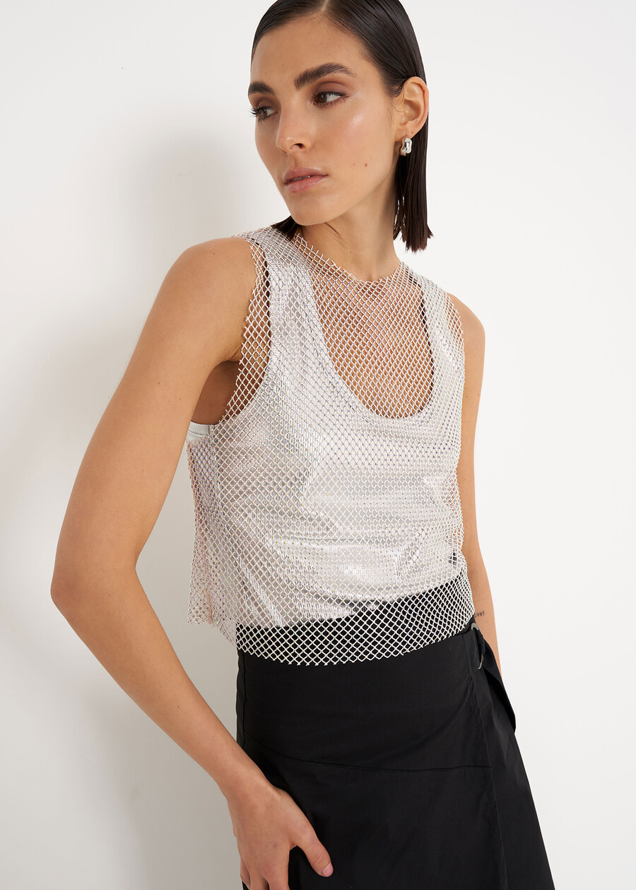 Top Tania in tessuto mesh ROSA NUDONERO BLACK Donna , immagine n. 2